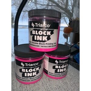 Triarco Water Soluble Block Printing Ink Pink lot of 3 Jars Non-Toxic Relief Art